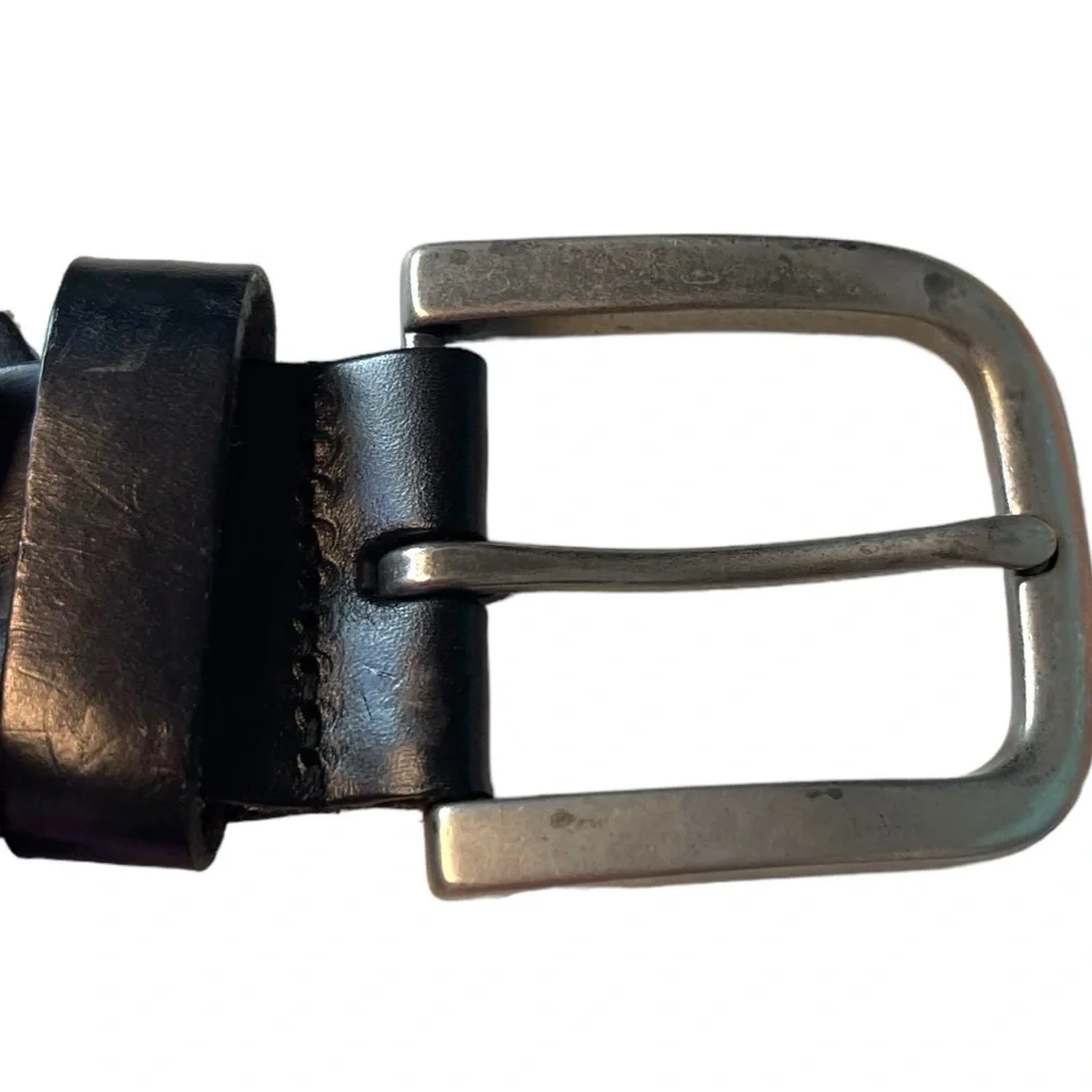 Tony Monders Blavk Leather Belt with Silver Distressed Buckle